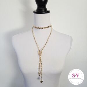 Gold Beaded Long Strand Necklace